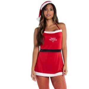 Yandy Santa’s Workshop Red Santa Apron Lingerie Bow Costume S/M NWT